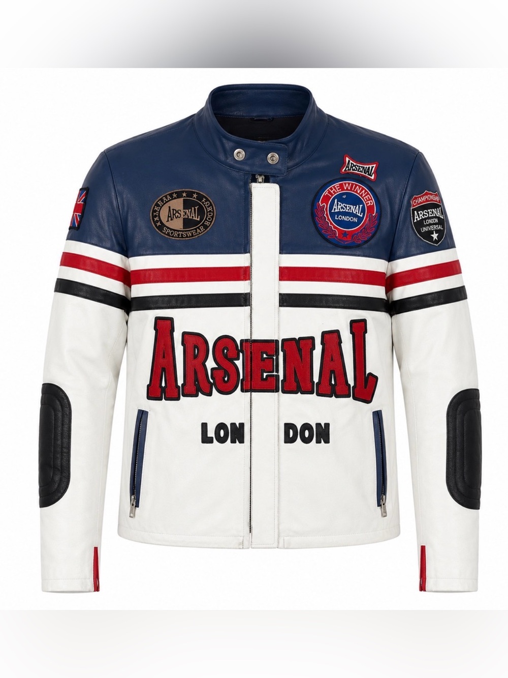 Rare White, Navy & Red Arsenal Leather Jacket